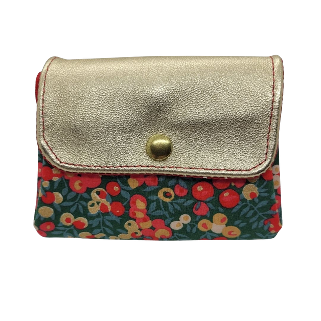 Porte monnaie Cambridge cuir d'agneau doré et Liberty of London Wiltshire