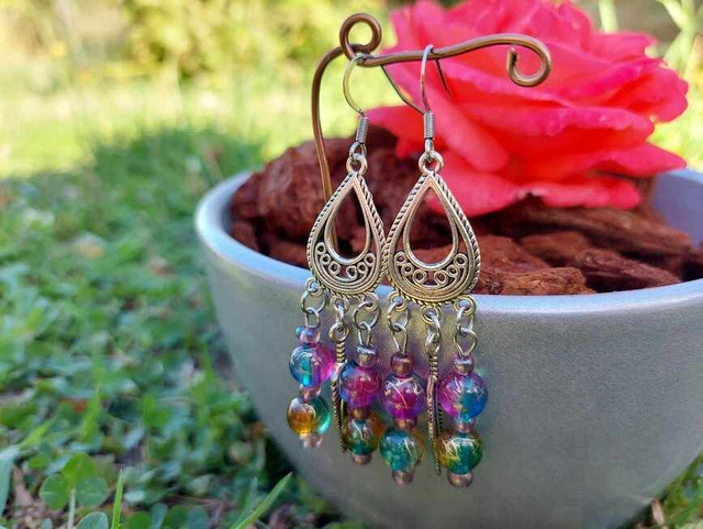 Boucle d'oreille pendante Pierre &amp; Perle