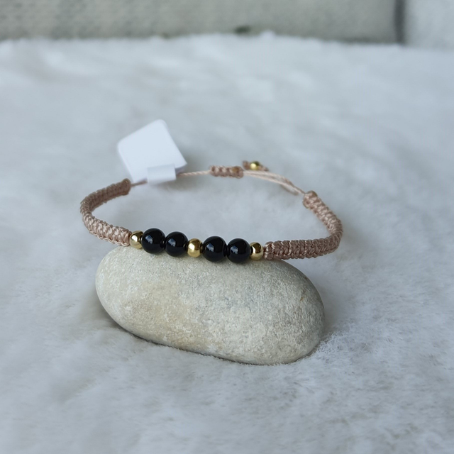 Bracelet femme fin 4 petites pierres " Onyx"