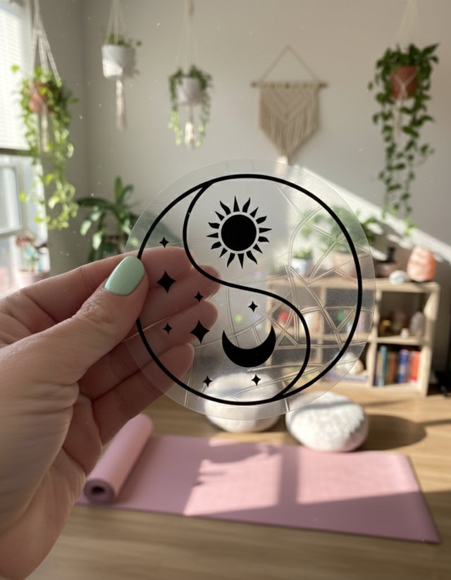 Attrape soleil sticker de fenêtre yin yang lune et soleil 