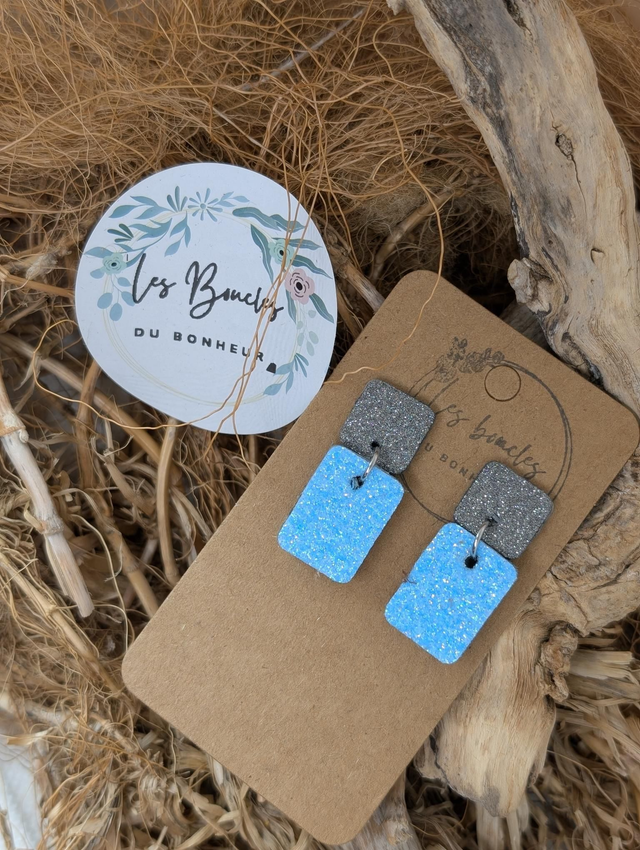 Boucles d&#039;oreilles Anti Gaspi  paillettes gris bleu ag034