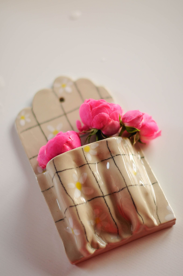 Karo+Blume, Wanddeko - Blumentasche