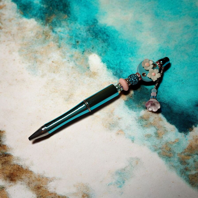 Stylo perles turquoise
