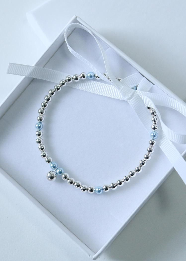 Pale Blue Serenity Pearl Sterling Silver Orb Charm Bracelet 