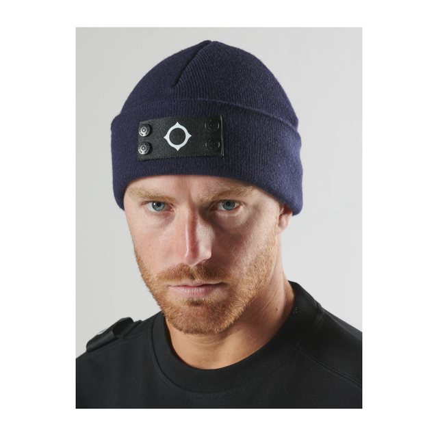 Ma.Strum Knitted Badge Beanie Ink Navy