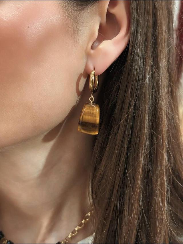 ✨ Tiger’s Eye Hoop Earrings
