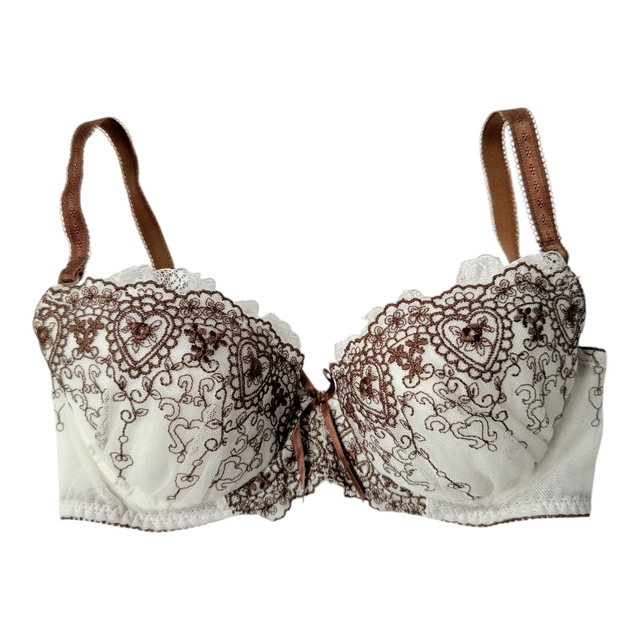 White + brown regal embroidered Japanese Bra UK 30C  