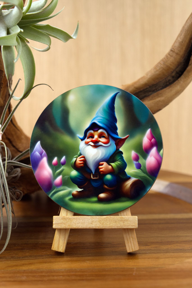 Coaster: Cute Gnome on Log – Unisub Sublimated Coaster