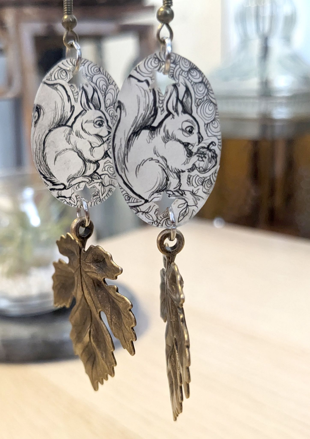 Boucles d&#039;oreilles, grand format, avec grande breloque, feuilles d&#039;érable