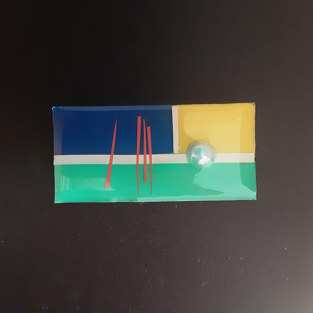 Broche rectangle collection maritime paysage bord de mer et cabochon nacré bleu