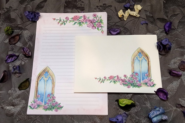 Papier à lettres gothique aux roses – Set artisanal fantasy