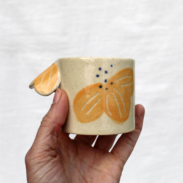 Tasse à café à fleurs jaunes Bohème, céramique artisanale