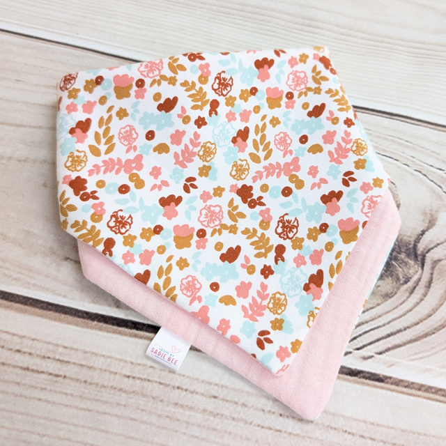 Pink & Mint Green Flowers Reversible Drool Bib