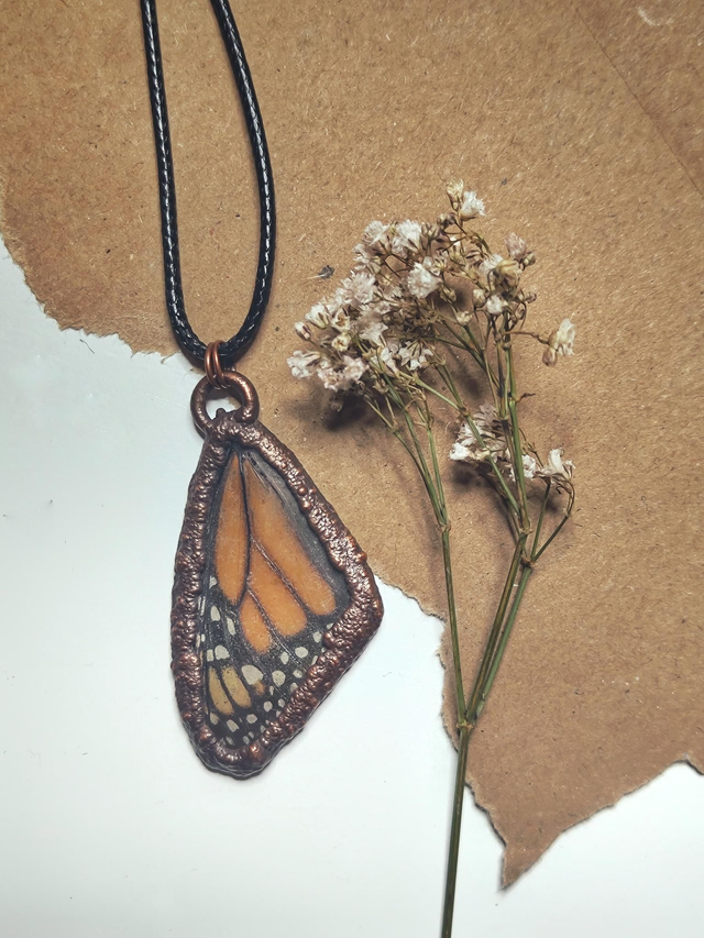 Copper Framed Butterfly Wing Necklace