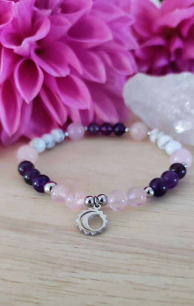 Bracelet "Paix intérieure" Améthyste, Quartz rose et Howlite