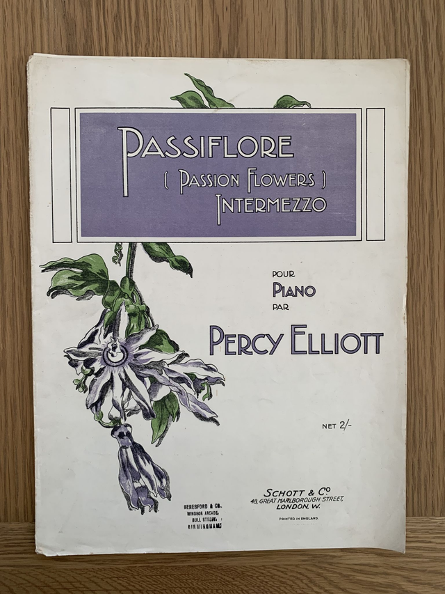 Passilflore Passion Flowers Percy Elliott Vintage Sheet Music