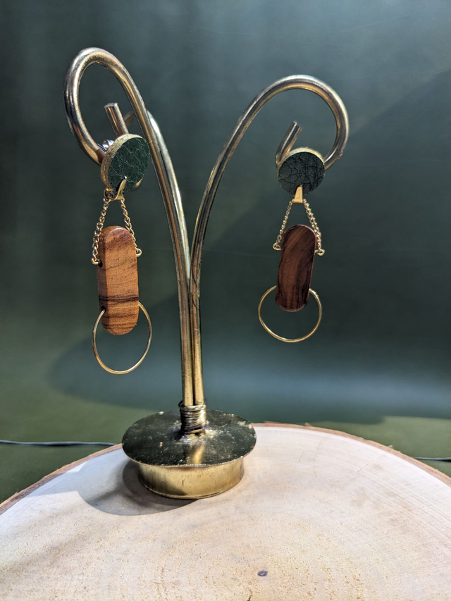 "Lauro" - Pendants Olivier, Cuir et Bronze