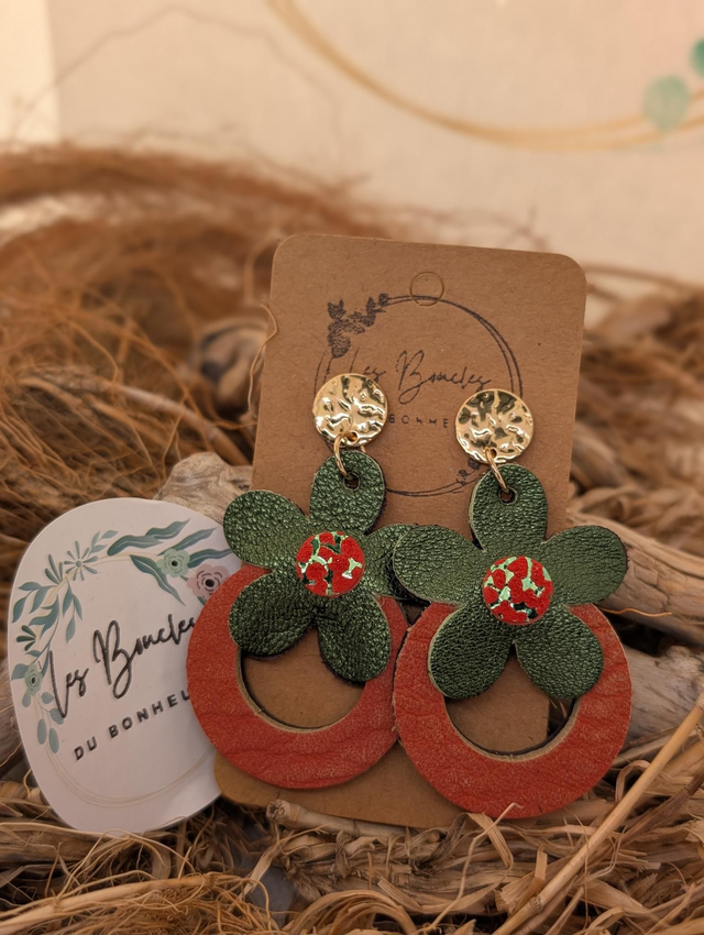 Boucles d&#039;oreilles Baby Marguerite orange vert mo096+