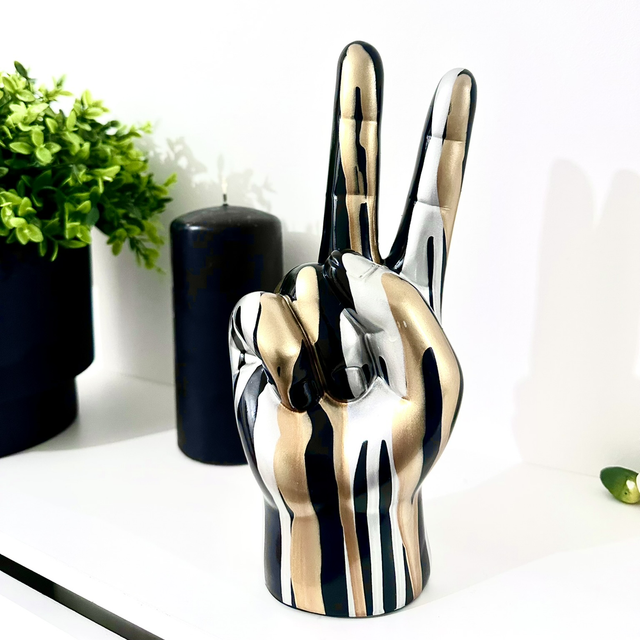 Bold Drip Art Peace Hand Figurine - Contemporary Symbolic Decor