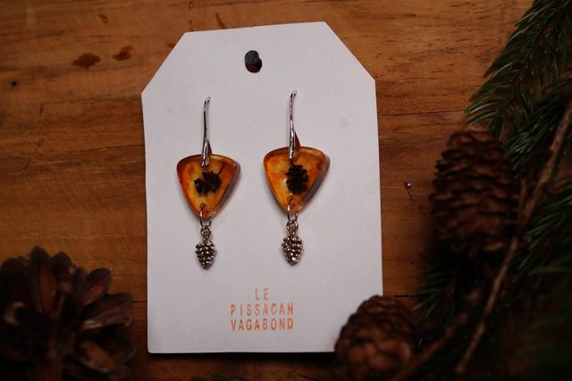 Boucles d'oreilles - Pomme de pin - Aulne