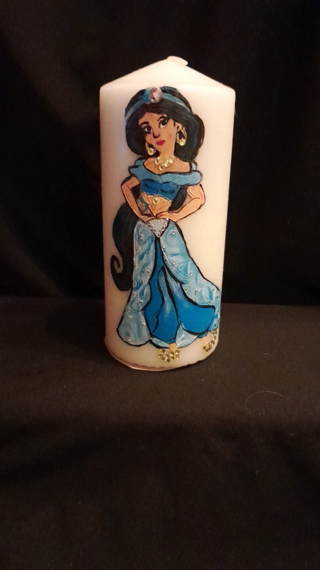 Custom Jasmine Disney Character Custom Decorated &amp; Designed On A Pillar Candle PRE-ORDER