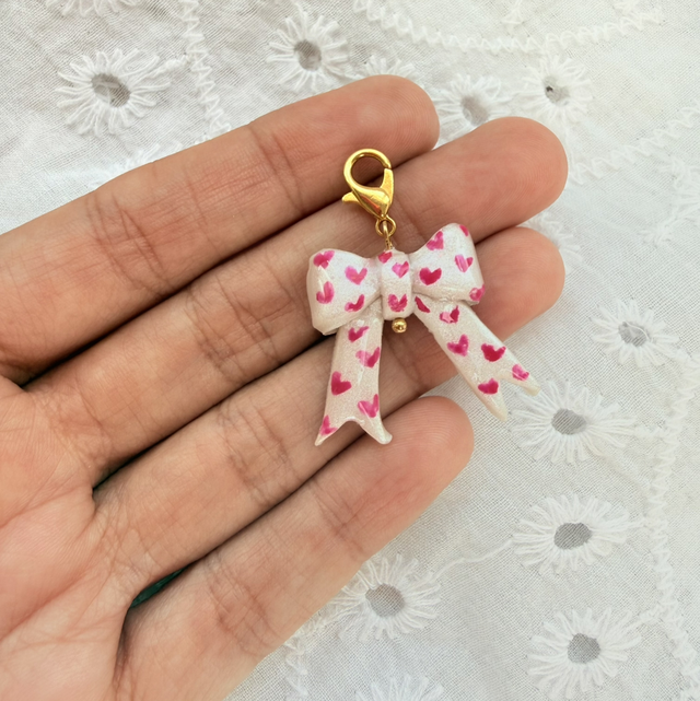 Pink Heart Bow Charm