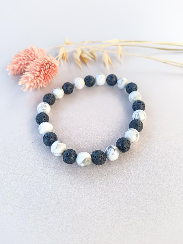 Bracelet pierre de lave et howlite 8mm