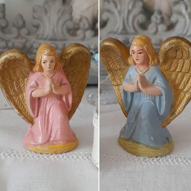 Santons anciens lot de 2 anges en Prière