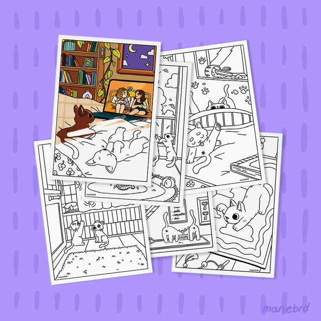 Une vie avec deux chatons | 6 Coloriages A5