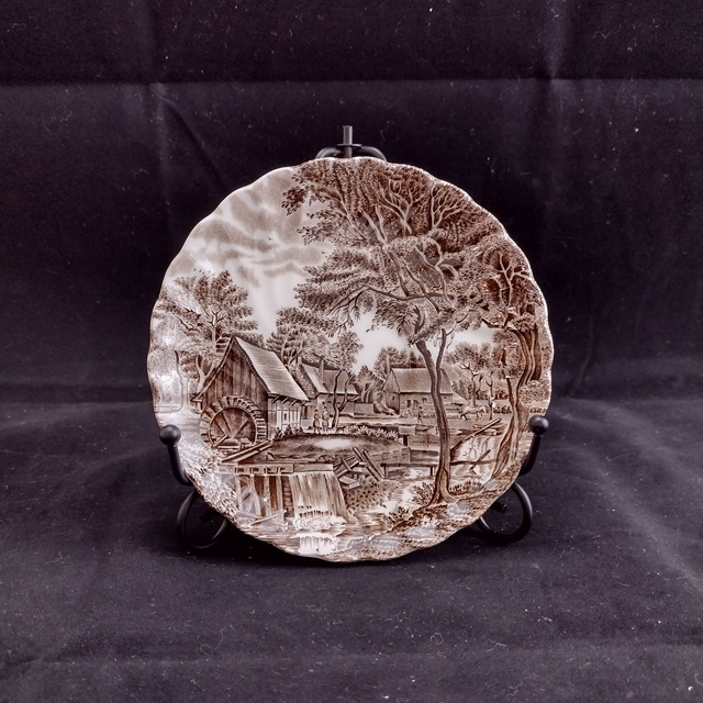 Johnson Bros | Schoteltje Rond Geschulpt (diameter 14,5 | hoogte 2,0 cm) 'Water Mill' decor in witte en bruine kleuren | Vintage