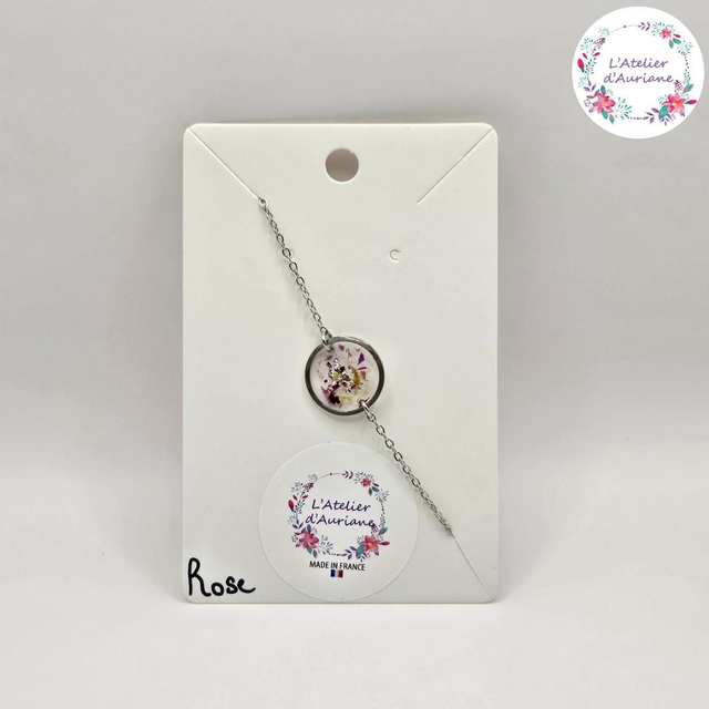 Bracelet "Rose &amp; feuilles d'argent" argenté