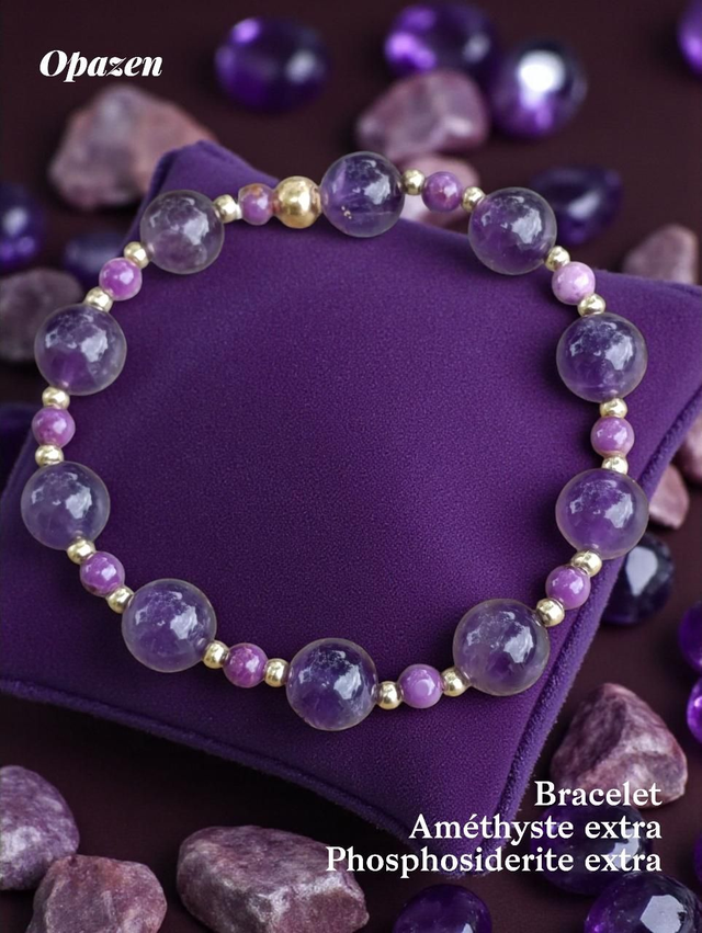 Bracelet Améthyste Extra 10 mm Phosphosiderite 