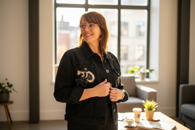 Veste en jeans customisée sequins 44/46