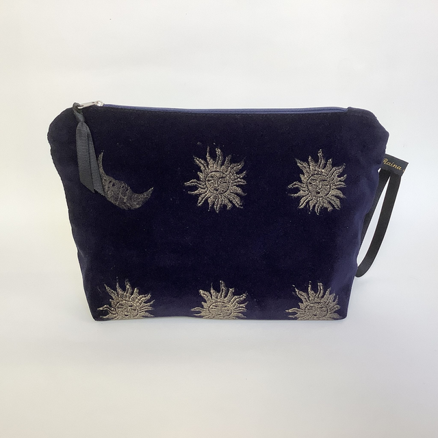 Midnight Blue Sun and Moon velvet Wash Bag