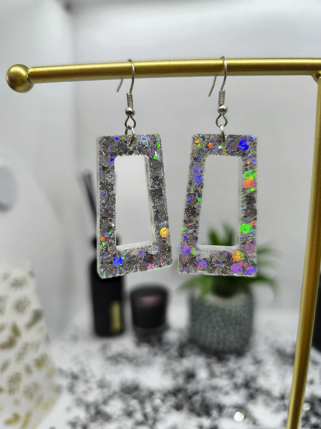 Boucles d'oreilles rectangles holographiques 