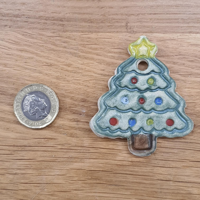 Xmas tree with baubles glazed hanging decoration 