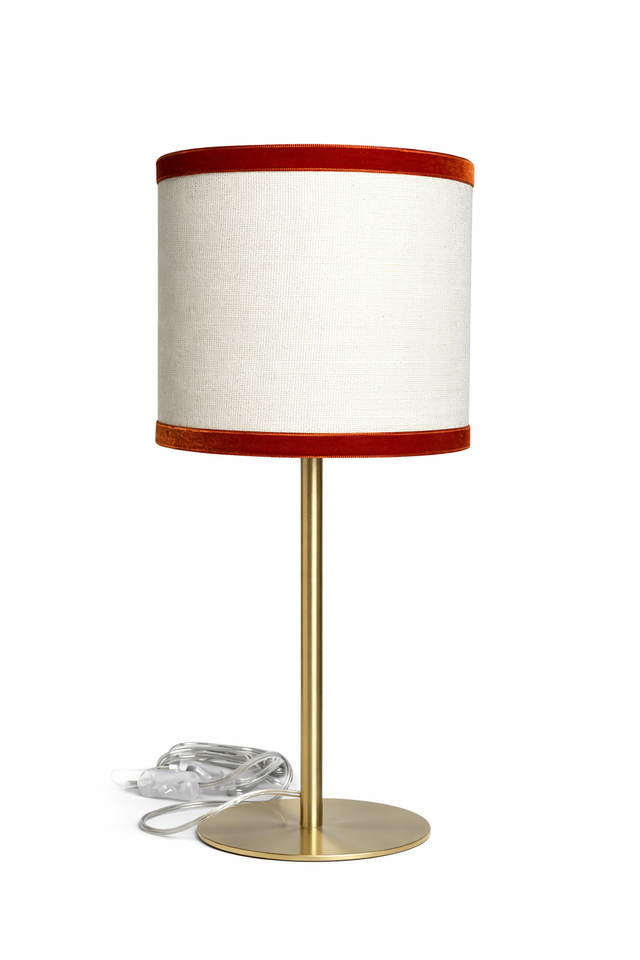 LAMPARA  METAL DORADO PANTALLA TELA