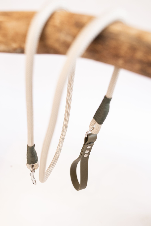 Laisse Beige/Kaki en corde et Biothane®