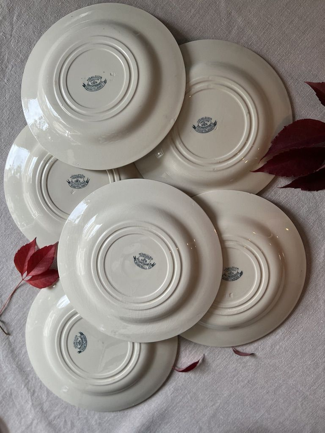 BOUQUETS DE ROSES - Suite de 6 assiettes plates signées Gien - Terre de Fer