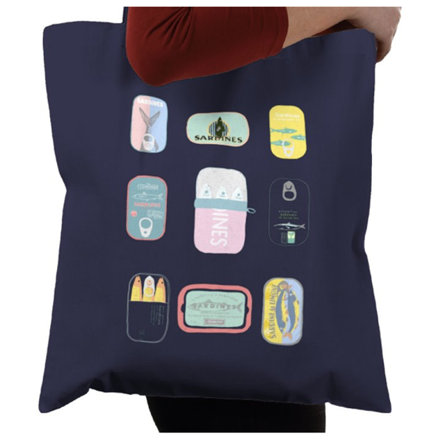 Illustrated Cotton Tote Bag - Sardines