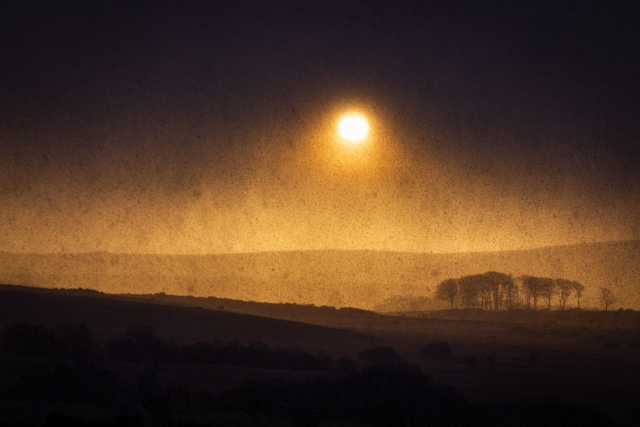 Sunrise Snowstorm, Dartmoor, Devon. A6 photographic greeting card. Blank inside for your own message. 