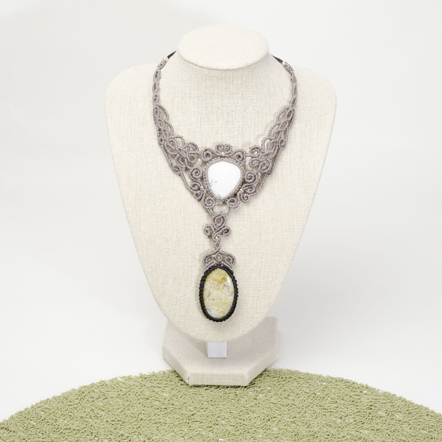 Collier Opale dendrite et Agate Mousse