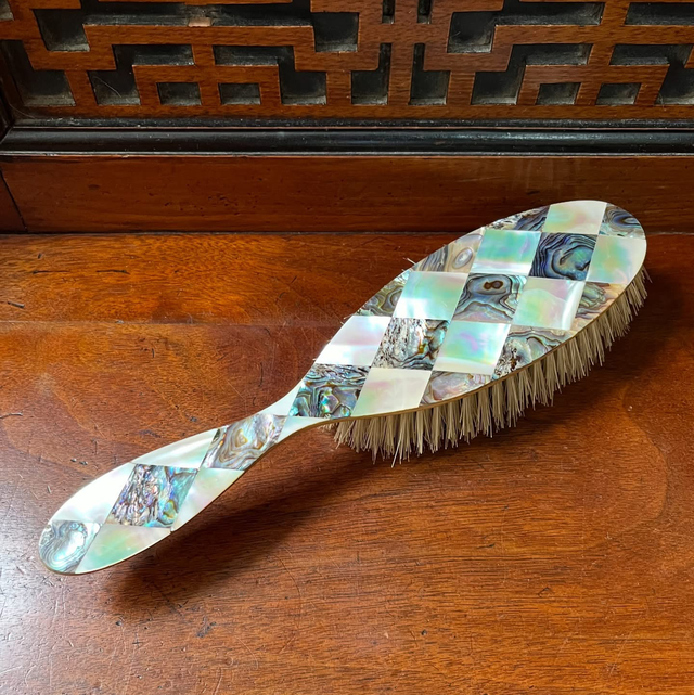 A Victorian Hairbrush Inlaid With Mother-Of-Pearl And Abalone Shell