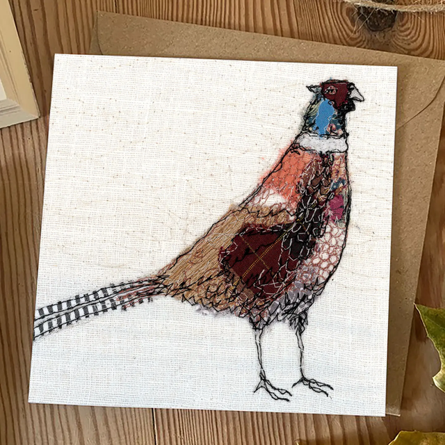 The Furtive Field Pheasant Embroidery Art Card