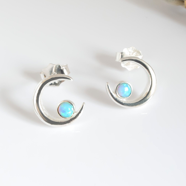 Pendientes de plata 925 de Luna con ópalo azul