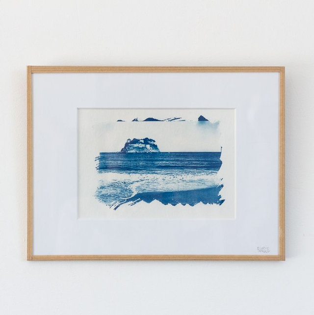 Plage du Guesclin - Cyanotype sous verre - 18x24 cm