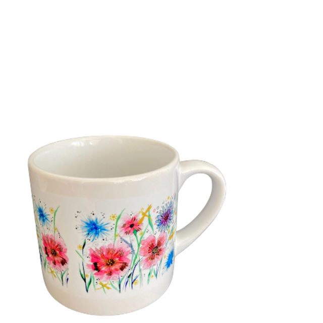 Keramiktasse "Blumen mit Libellen"