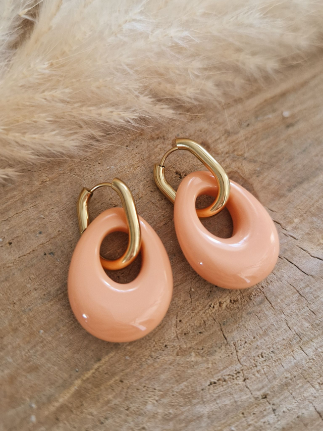 Boucles d'oreilles créoles "Antoinette" - Doré et abricot