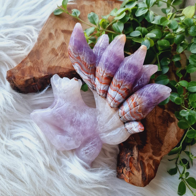 Amethyst Agate Nine tailed fox carving 