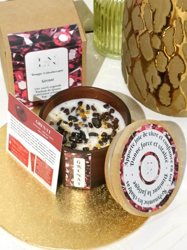 Bougie Lithothérapie Grenat